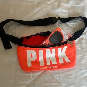 New and unused VS PINK neon orange fanny pack w/ sunglasses